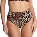 Natori Women's Riviera Reversible High Rise Bikini Bottom (X-Large, Luxe Leopard/Black)