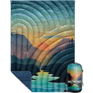 Camping Blanket,Lightweight Puffy Printed Camping Blanket Packable Outdoor Blanket for Camping,Traveling, Stadium, Hiking, Picnics (39x55", Sunset)