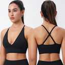 Evercute Women's Sports Bras 3/4 Pack Adjustable Deep V Neck Bras Wireless Spaghetti Strap Criss Cross Padded Low Support Bra (Black, L)