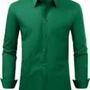 Alimens & Gentle Men's Dress Shirt Regular Fit Stretch Stain Shield Long Sleeve Solid Business Wedding Button Down Shirts (Green, 2XL)