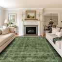 9x12 Washable Area Rug Green Vintage Rug for Living Room Bedroom Low Pile Soft Non-Slip Boho Rug for Under Table Boho Distressed Retro Carpet for Bedroom Kitchen Office Dining