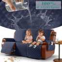 Ruaozz Waterproof Recliner Couch Covers, Sofa Slipcovers Washable 1-Piece Recliner Covers Non-Slip Furniture Protector with Elastic Straps Pocket for Kids Pets(Dark Blue, 3 Seater)