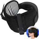 SARISUN Travel Pillows for Airplanes, Airplane Pillow for Long Flight Car Road Trip, Airplane Head Strap with Sleep Eye Mask, 360° Support Headrest, Stop Bobblehead Travel Neck Pillow, Stripe Black