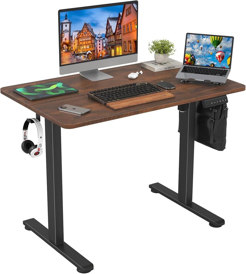 STARY Electric Standing Desk Adjustable Height Sit Stand Home Office Desk with Splice Board (40x24, Rustic Brown Desktop/Black Frame)
