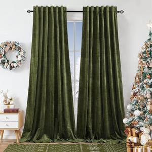 Dchola Olive Green Velvet Curtains for Bedroom Window with Back Tab, Super Soft Vintage Luxury Heavy Drapes, Room Darkening Thermal Insulated Curtain for Living Room, W52 by L108 inches, 2 Panels