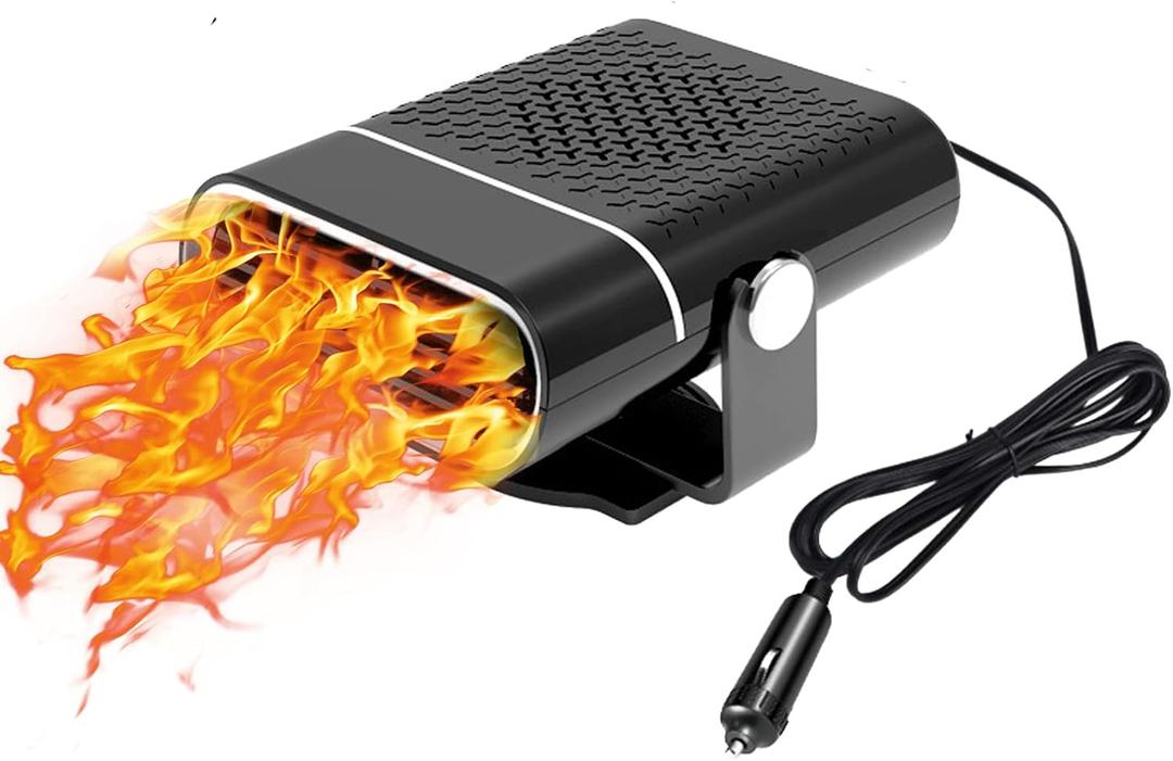 Portable Car Heater 12V 150W 360 Rotation Fast Heating Cooling Fan Defogger & Defroster Plug-in Cigarette Lighter Small Air Heater - Black