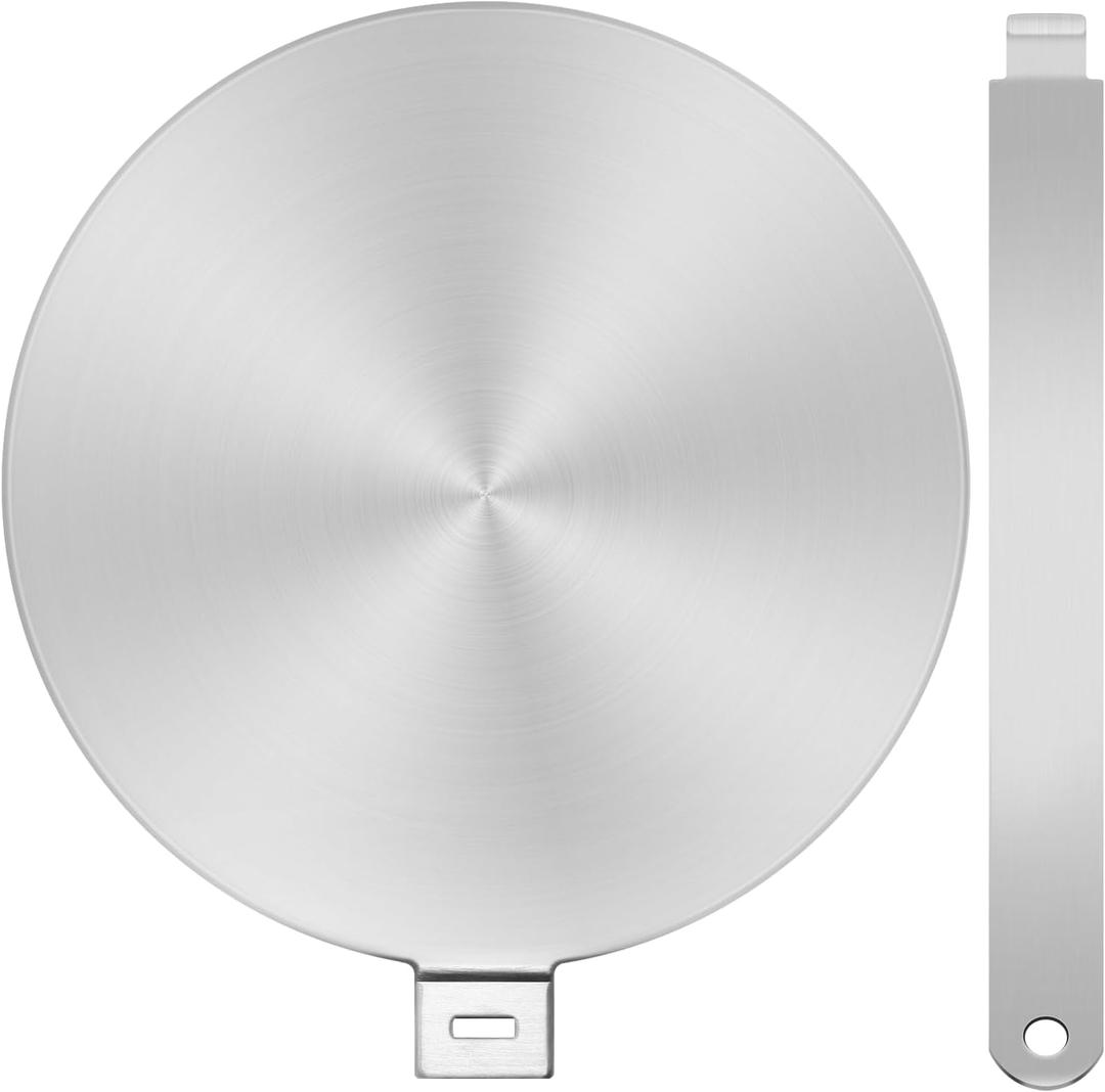 9.5 Inch Stainless Steel Heat Diffuser Plate Induction/Gas/Glass Cooktop Converter Plate with Removable Handle, Durable and Heat Conductive