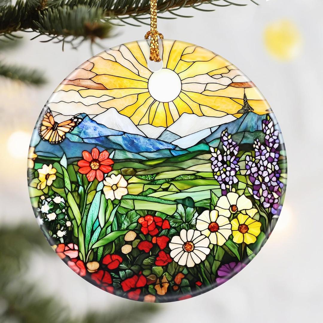 Christmas Ornaments, Dodosky 2.8in Ceramic Wildflower Ornament, Xmas Decor, Christmas Tree Ornaments, Xmas Decorations for Tree, Holiday Ornament, Flower Lovers Gifts, Gifts for Women, Mom, Grandma