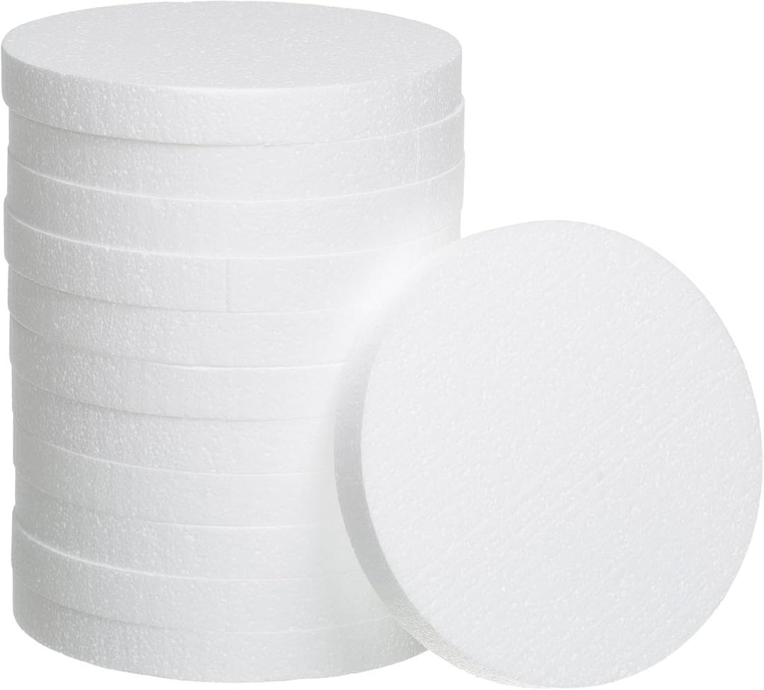 Crafare 8 Inch Foam Circles for Crafts 12pcs Round Foam Discs 1 Inch Thick for Cake DIY Projects Wedding Holiday Christmas Crafts Making and School Modeling