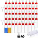 Honeydak 50 Pcs 2 oz Boston Dispensing Squeeze Bottles Empty Plastic Squeeze with Twist Cap Small Clear Bottle Round Bottles with 2 Funnels for Liquids Oils arts Kitchen Household(Red)