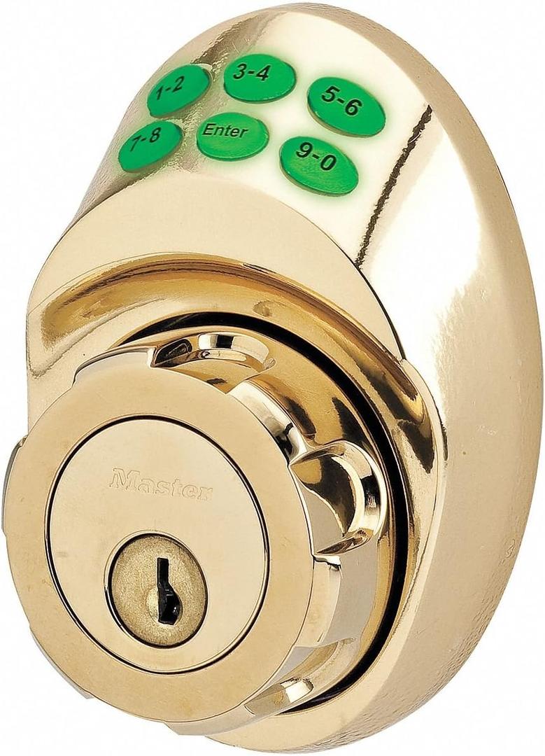 Master Lock Keyed Entry Door Lock, Nightwatch Single Cylinder Deadbolt with Electronic Keypad, Polished Brass Lock, DSKP0603PD