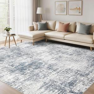Abstract 12x18 Area Rugs for Living Room: Washable Rugs Blue Grey
