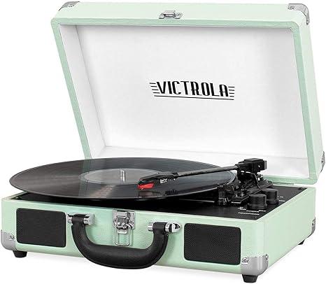 Victrola Journey Bluetooth Portable Suitcase Record Player with Built-in Speakers, 3 Speed Vinyl Record Player, RCA Out, Headphone Jack (Mint)