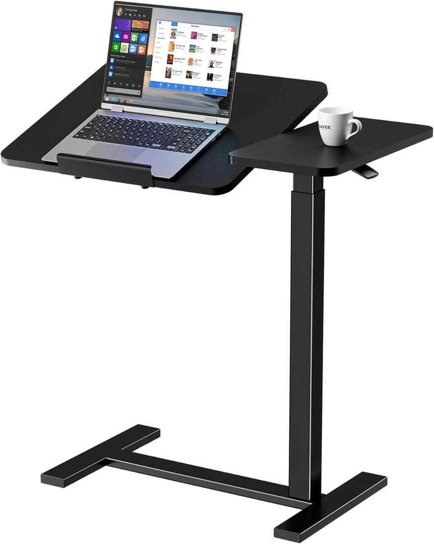 Sweetcrispy Small Standing Desk Rolling Table Adjustable Height, Laptop Mobile Stand with Wheels, Portable Computer Workstation with Tiltable Desktop for Teacher Classroom Home Office, Black (15.7" x 27.6" x 43.3")