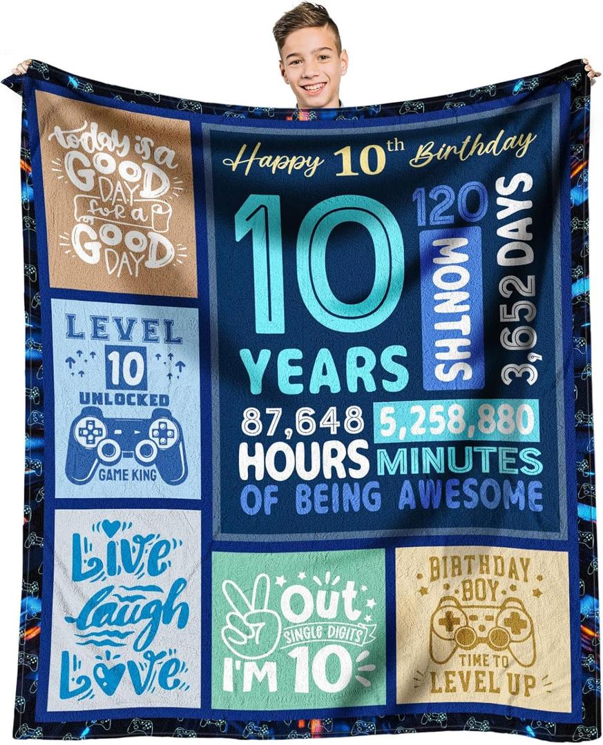 10 Year Old Boy Gift Ideas, Coolest Gifts for 10 Year Old Boys, 10th Birthday Decorations for Boy, Best 10 yr Old Boys Birthday Presents Throw Blanket 60 x 50 Inch
