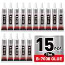 15 PCS 15ml B7000 Glue Clear with Precision Tip, Bedazzling Glue, Super Glues, Rhinestone Glue for Nail, Craft Glues, Jewelry Making, Nail Art, DIY, Makeup, Shoes