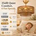 Boho Ceiling Fan with Light: 4-Lights Hand Woven Rattan Chandelier with DC Reversible,6 Speeds, 3CCT - Farmhouse Caged Ceiling Fan for Bedroom,Living Room,Kitchen,Nursery,Island, 18.7 inch