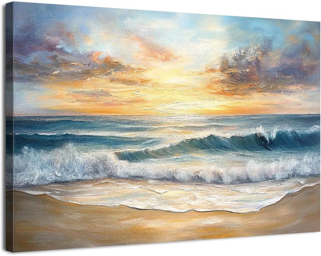 cozy country Lighthouse Wall Art 16"x11" - Coastal Pictures Beach Canvas Ocean Decor - Nautical Artwork Seascape Painting for Bathroom, Bedroom, Sea House