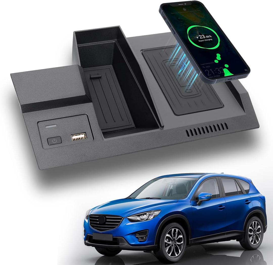 Wireless Car Charger for Mazda CX5 2017-2025 with USB Port, Custom fit Wireless Phone Charging Pad Accessories for CX-5 2018 2019 2020 2021 2022 2023 2024, Center Console Wireless Charging Station