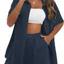 Zeagoo Women's 2 Piece Casual Tracksuit Outfit Sets Cotton Linen Short Sleeve Button Down Shirt and Loose Casual Shorts Set S