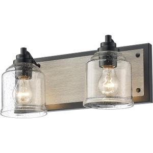 Vanity Lights for Bathroom Large 15.8", Farmhouse Rustic Vanity Light with Bubble Glass Shades, Gray 2 Light Bathroom Lighting Fixtures Over Mirror, Bath Wall Sconce Home Decor (Grey Metal)