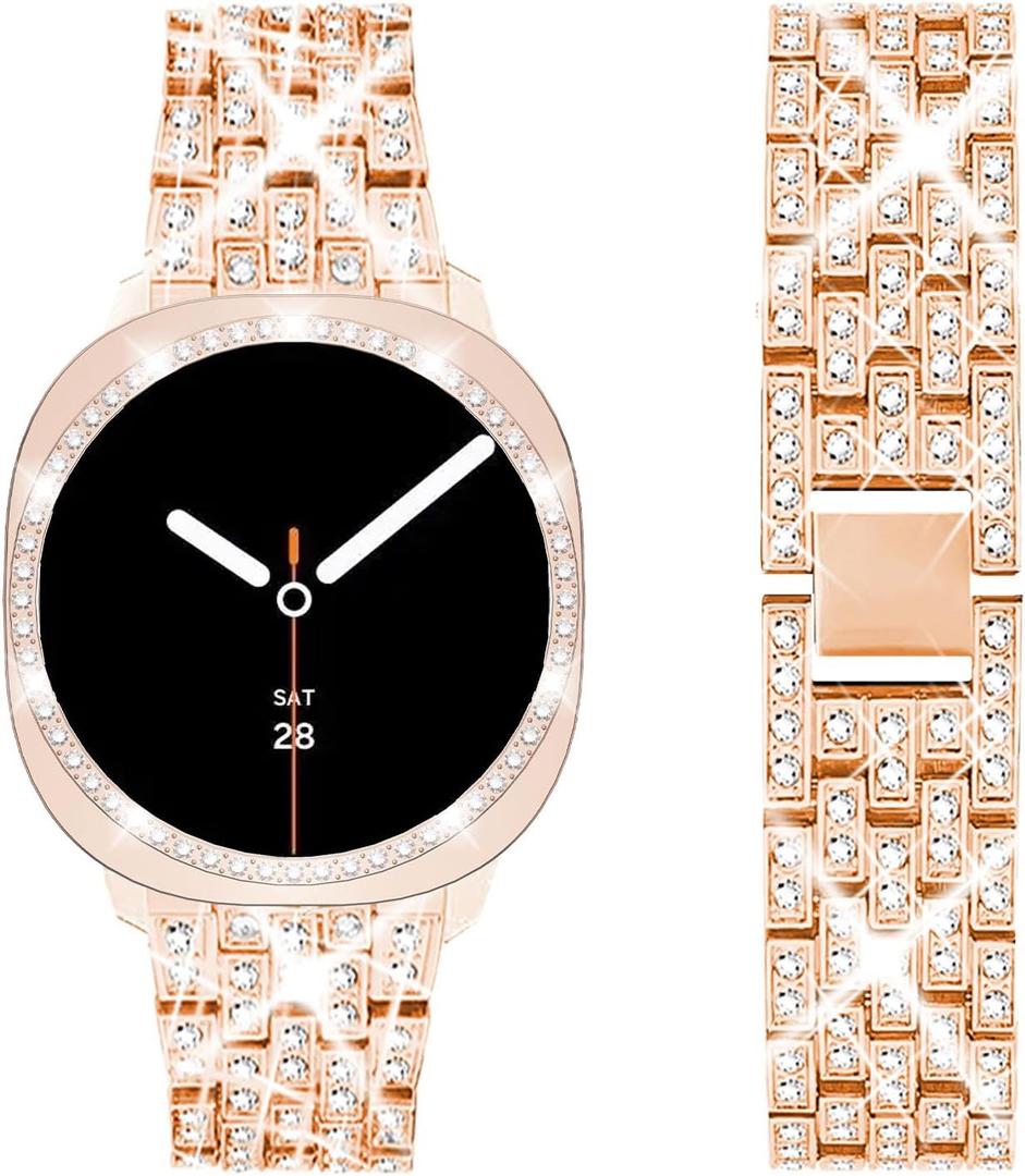 SUPOIX Band with Case Compatible for Samsung Galaxy Watch 8/7/6 40mm 44mm, 20mm Women Bling Replacement Strap & PC Protective Bumper Face Cover for Galaxy Watch 8/7/6 (Size Optional) (Rose Gold)