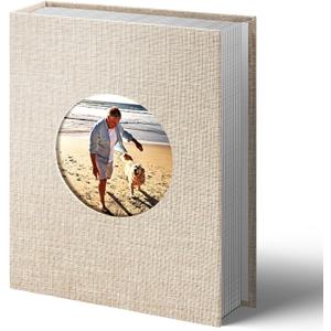 Vienrose Photo Album 4x6 Photos 100 Pockets Linen Cover Slip-in Photo Book with Round Window for Wedding Vacation, Beige