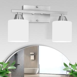 2-Light Bathroom Vanity Lights Over Mirror, Brushed Nickel Vanity Wall Sconce Lighting for Bedroom, Modern Bathroom Light Fixtures with Milky White Glass Shade, E26 Base, Bulbs Not Included (2 Light - Black Vanity Lights)