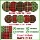 Plaid Christmas Plates and Napkins,Plaid Dinnerware Buffalo plaid Christmas Red and Green Plates and Napkins for Winter christmas Holiday Decorations