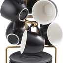 YHOSSEUN 3 Ounces Espresso Cups with Saucers Set, Porcelain Latte Cups and Metal Stand Demitasse Cups for Espresso, Latte, Cafe Mocha, Cappuccino and Tea, Set of 6, Black