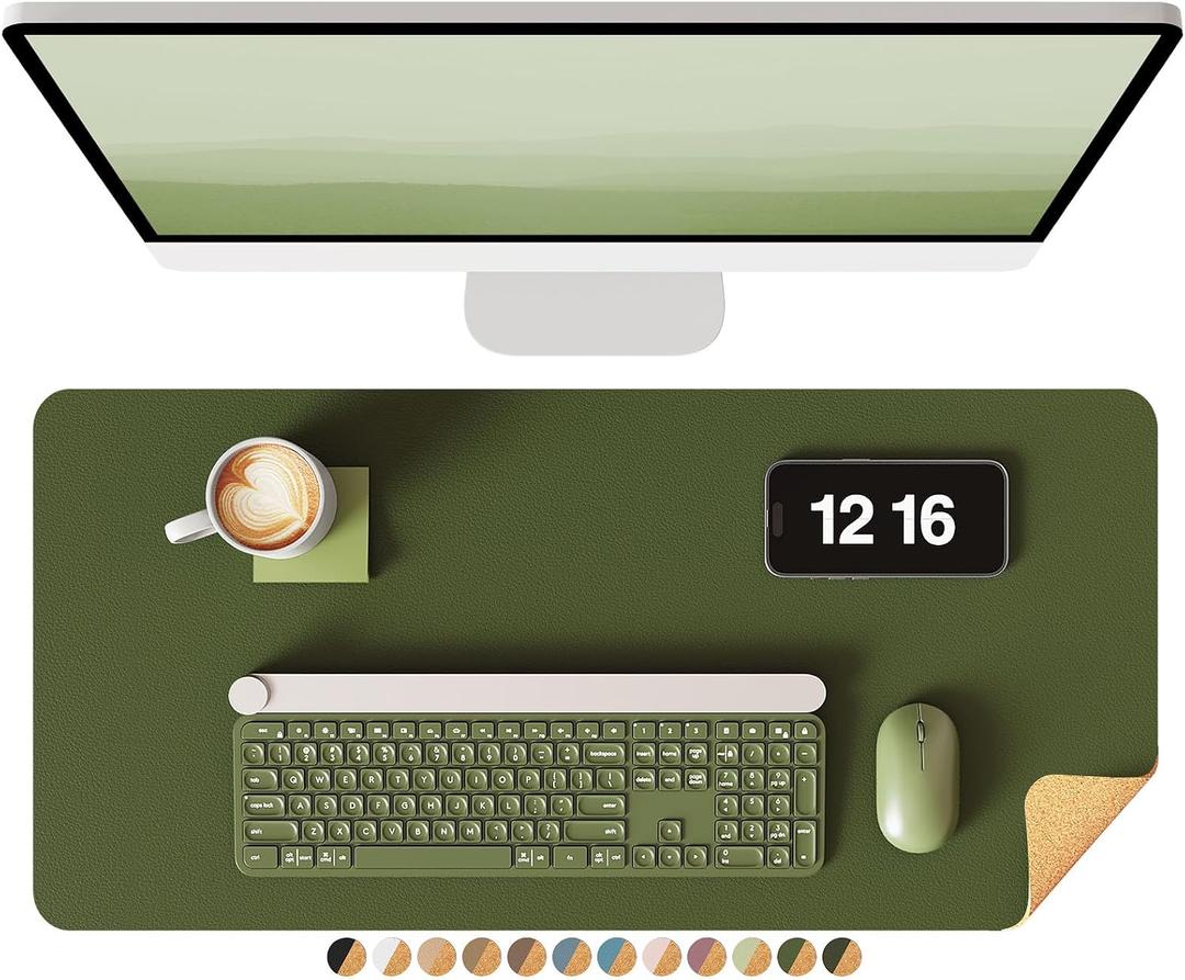 YSAGi Double-Sided Desk Mat, Eco Cork Desk Protector, Large Mouse Pad, Waterproof Blotter, Writing Pad for Office/Home (23.6"x13.7", Olive Green + Cork)