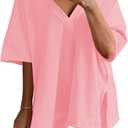 Ekouaer Womens Pajamas 2 Piece Lounge Sets Oversized V Neck T-Shirts Tops Biker Shorts Set Workout Reversible Tracksuit S-XXL (S, Orange Pink)