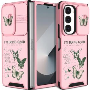 For Samsung Galaxy Z Fold 6 Case - Women Girls Cute Phone Cover Girly Pretty Aesthetic Green Butterfly Unique Design with Camera Cover Funda for Samsung Fold 6 Case