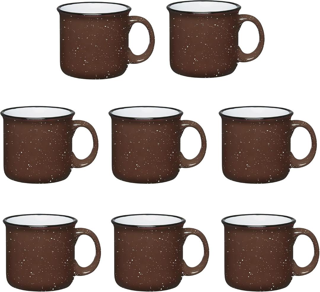 Set of 8 Ceramic Campfire Mugs 15 Oz, Brown Coffee & Tea Cups for Home, Work, Travel, Camping Customizable, Great for DIY, Events, Companies, 8 count