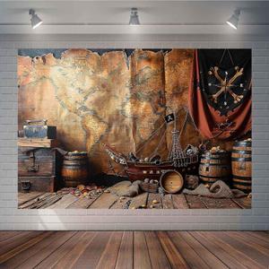 Nautical Theme Backdrop Vintage Pirate Treasure Map Backdrop Sea Adventure Photography Background for Kids Boys Party Decoration Photo Booth Banner Props TAYBDJ1823 (Customsize)