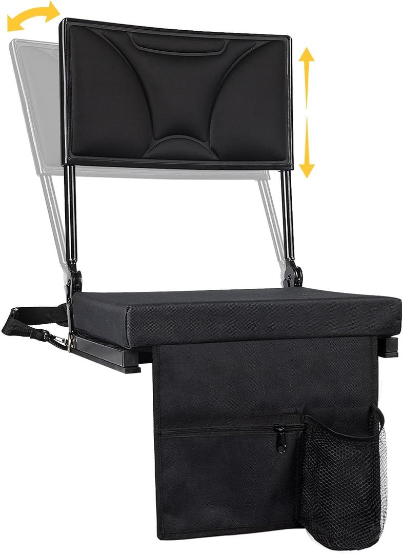 Stadium Seats with Back Support, Adjustable High Back & Angles Bleacher Chairs with Back and Cushion Wide, Padded Portable Stadium Chairs with Shoulder Strap, Perfect for Sports Events