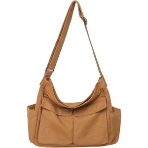 PRAGARI Canvas Crossbody Bag Messenger Cute Bag with Pins and Pendant for Women Girls Casual Shoulder Aesthetic School bag