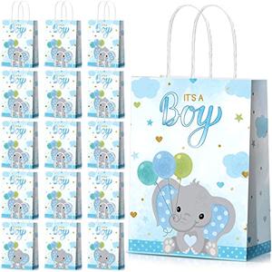 Zonon 16 Packs Baby Shower Present Bags Elephant Party Goodie Bags with Handle Elephant Themed Party Favors for Kids Birthday Baby Shower Decor Supplies(Boy Style)