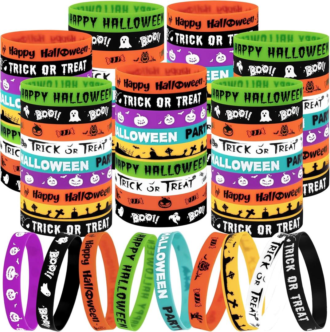 Moon Boat 144pcs Halloween Party Favors for Kids  Silicone Bracelets Bulk, Trick or Treat Toys, Goodie Bag Stuffers, Classroom Prizes, Gifts for Teens, Adults