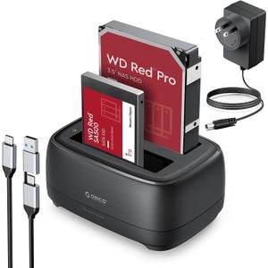ORICO Hard Drive Docking Station USB 3.2 Gen 1 to SATA Hard Drive Enclosure Dual Bay for 2.5&3.5 Inch SSD HDD Up to 40 TB with 12V Power Supply, Tool-Free and UASP Supported (DD28C3)