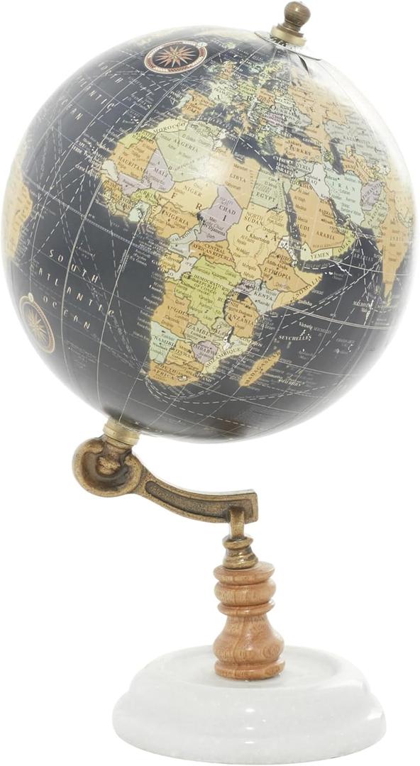 Deco 79 Marble Globe with Marble Base, 7" x 7" x 11", Black