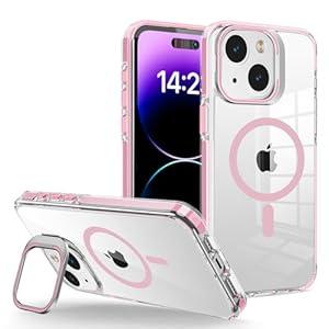 WOGROO for iPhone 15 Case, [Compatible with MagSafe], Magnetic Kickstand Case for Women Girls, Case for iPhone 15, 6.1", Clear Pink