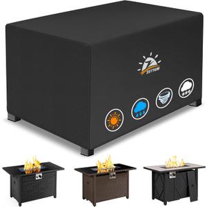 Zettum Fire Pit Cover Rectangular 48 Inch - Outdoor Fire Table Cover Rectangle Heavy Duty & Waterproof, 600D Patio Propane Gas Firepit Cover Rectangular Fade & Weather Resistant - 48 x 24 x 24 Inch