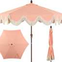 JONATHAN Y UMB1001 Collins 9 ft. Classic Cottage Tassel Market Patio Umbrella with Auto-Tilt, Crank, Wind Vent and UV Protection