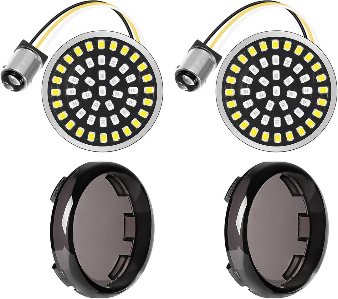 Benlari 1157 LED Front Turn Signal Light 2" Bullet Smoke Lens Cover Kit Compatible with Harley Davidson Dyna Softail Touring Road King Electra Street Glide 1997-2024
