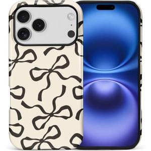 for iPhone 17 Pro Case, Aesthetic Black Bow Hybrid 2 Layer Hard Shell Silicone Protective Pattern Design Case
