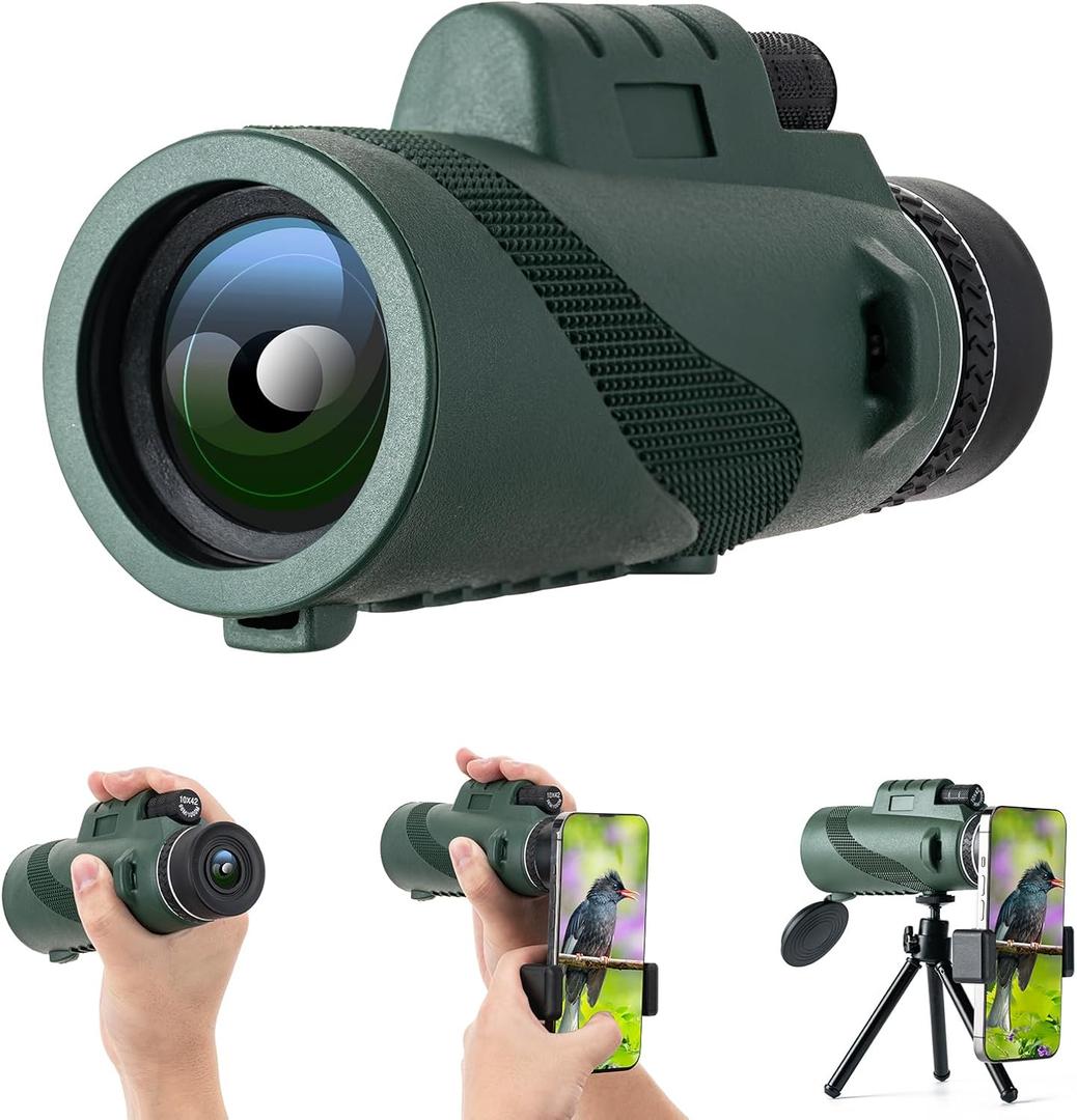 BOOMIBOO 10X42 Monoculars for Adults High Powered, FMC Multi-Layer Coated Lenses & BAK4 Prism with Smartphone Holder & Tripod, Compact Telescope for Camping Hiking Bird Watching BOOMIBOO 10X42 Monoculars for Adults High Powered, FMC Multi-Layer Coated Lenses & BAK4 Prism with Smartphone Holder & Tripod, Compact Telescope for Camping Hiking Bird Watching