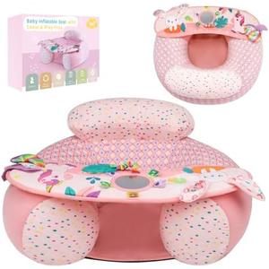 Alaoo Inflatable Baby Chair, Baby seat for 3-36 Months, Portable Infant Air Pump Sit, Baby Seats for Sitting up with Detachable Play Tray, Suitable for Outdoor Indoor, Pink
