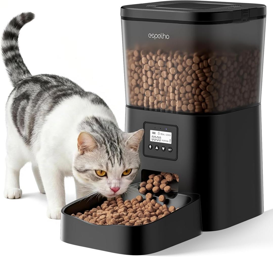 Espelho Automatic Cat Feeder- 4L Timed Cat Food Dispenser 1-6 Meals Control for Cat and Small Dog- Auto Pet Feeder with Desiccant Bag Keep Fresh for Reliable Easy Set Up and Clean- Voice Recorder