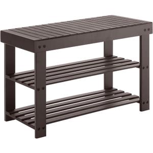 Sweetcrispy 3-Tier Shoe Rack Bench, Bamboo Entryway Storage Organizer, Shoes Stand for FrontDoor Entrance, Bedroom, Living Room, 286lb Capacity, 11.3 x 27.6 x 17.8 Inches, Chestnut